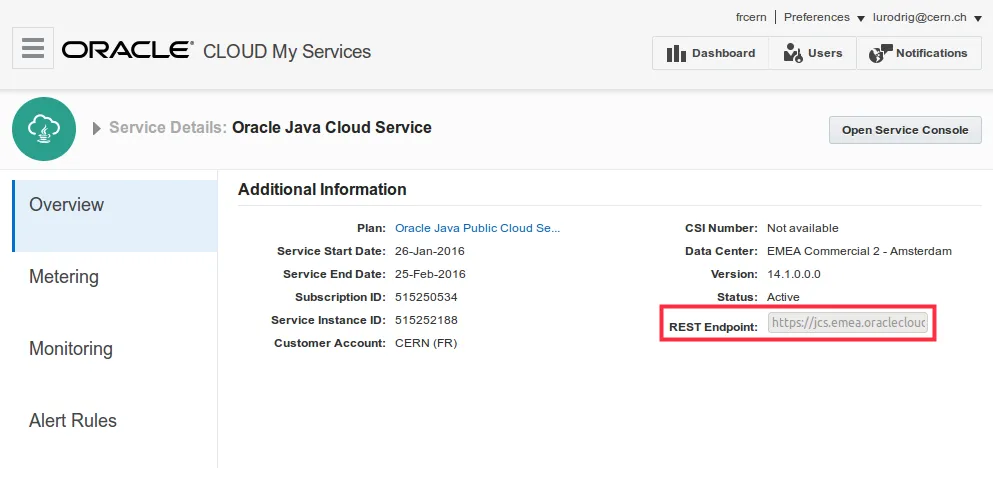 REST endpoint of my Java Cloud Service